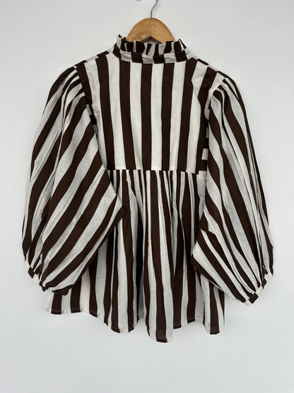 Brown Striped Cotton Blouse | Minimalist Top Women | Boho Loose Fit Tunic