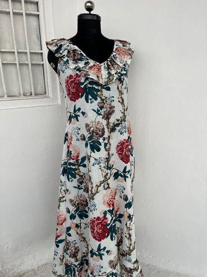 Ruffle Neck Boho Summer Dress | Romantic Floral Maxi Dress | Gift for Her