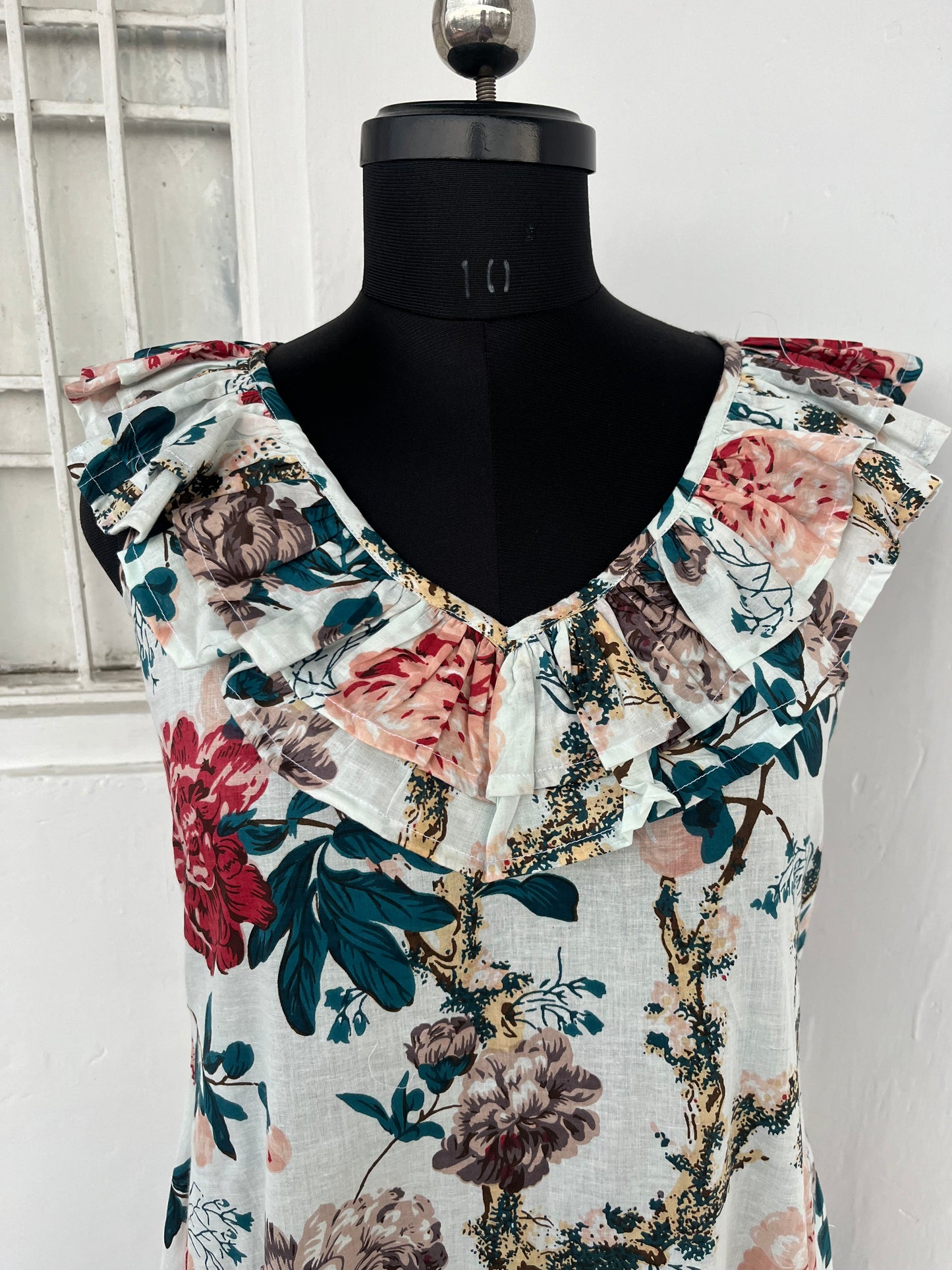Ruffle Neck Boho Summer Dress | Romantic Floral Maxi Dress | Gift for Her