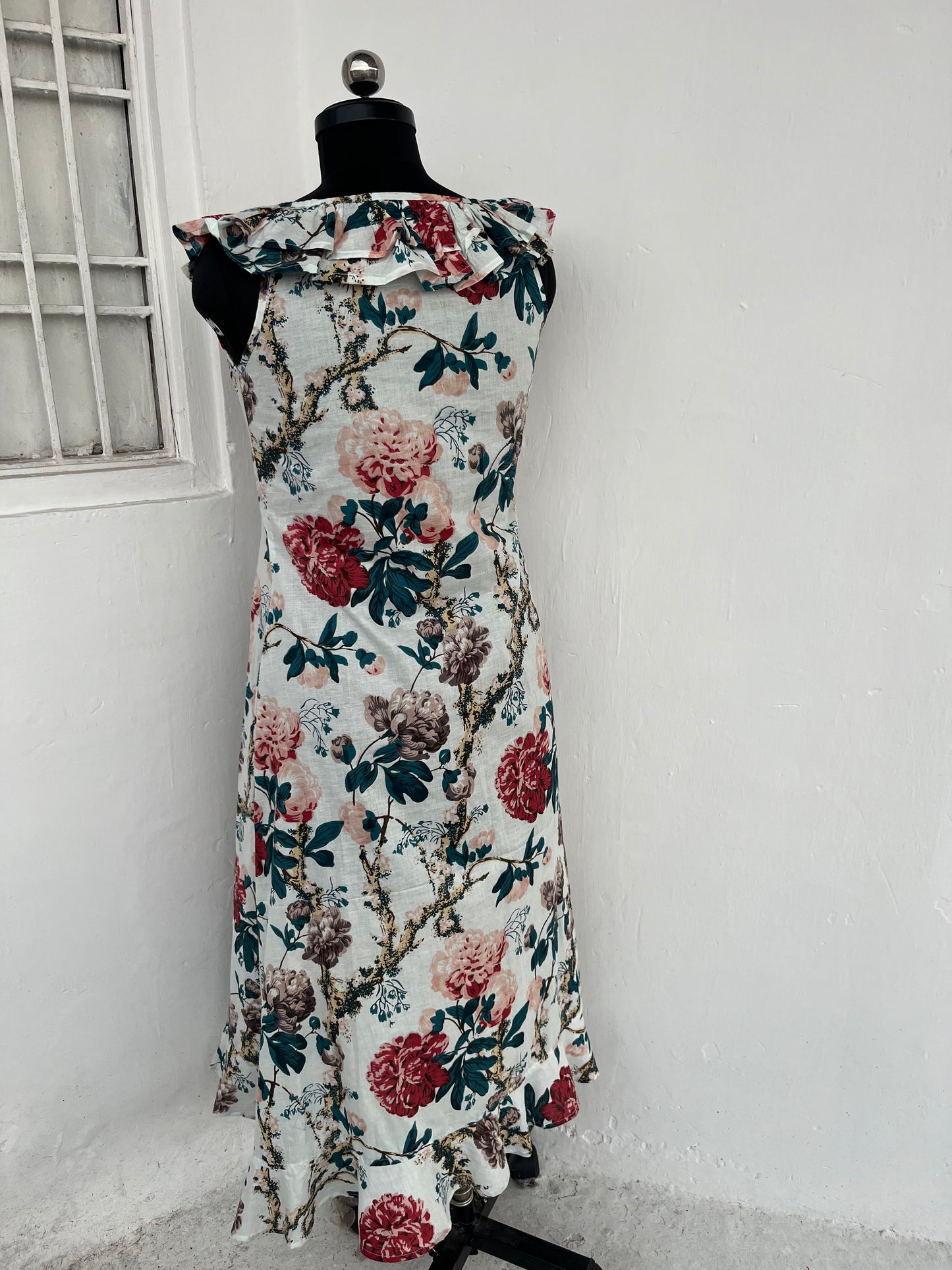 Ruffle Neck Boho Summer Dress | Romantic Floral Maxi Dress | Gift for Her