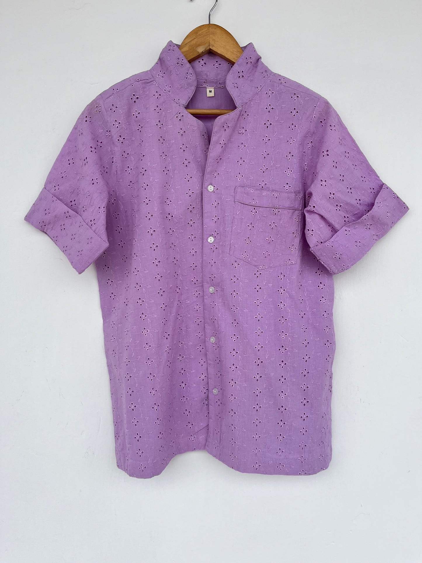 Eyelet Cotton Women Shirt | Broderie Anglaise Summer Blouse | Minimalist Purple Tunic