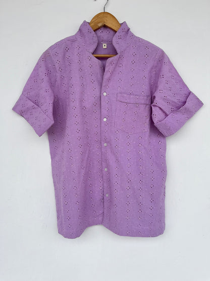 Eyelet Cotton Women Shirt | Broderie Anglaise Summer Blouse | Minimalist Purple Tunic