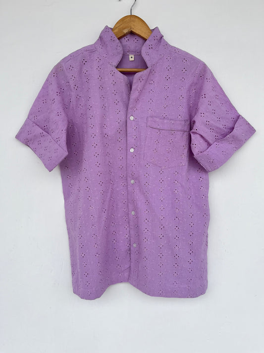 Eyelet Cotton Women Shirt | Broderie Anglaise Summer Blouse | Minimalist Purple Tunic
