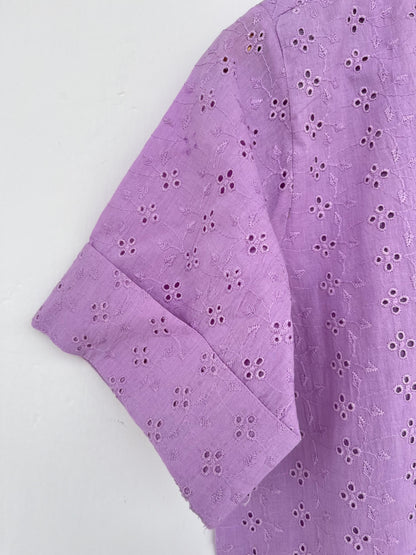 Eyelet Cotton Women Shirt | Broderie Anglaise Summer Blouse | Minimalist Purple Tunic