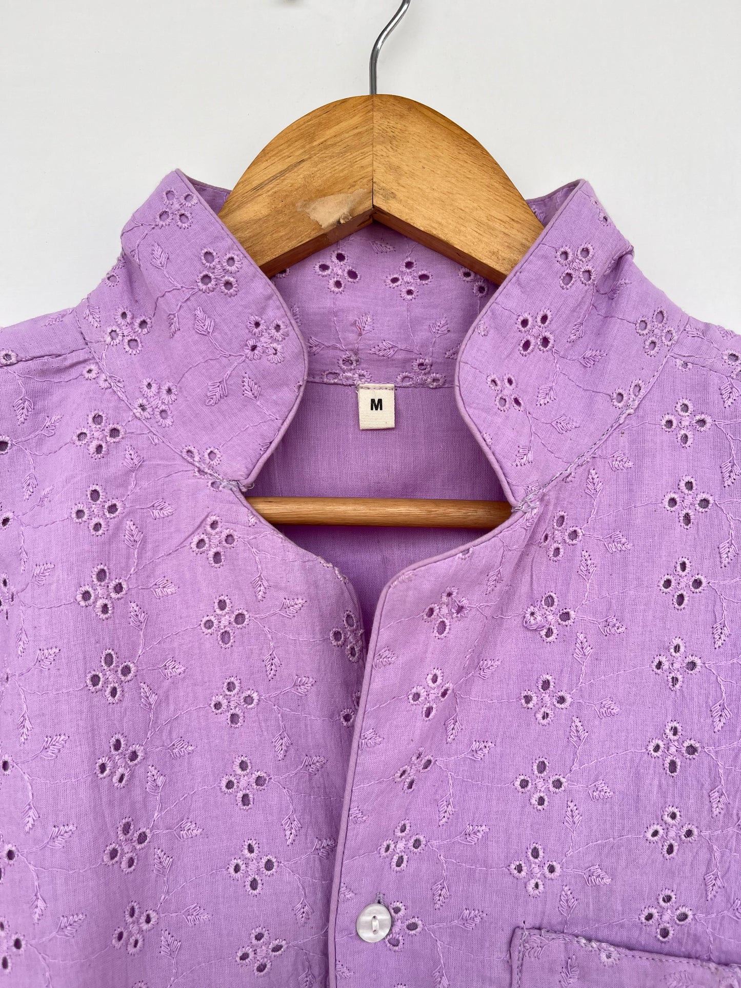 Eyelet Cotton Women Shirt | Broderie Anglaise Summer Blouse | Minimalist Purple Tunic
