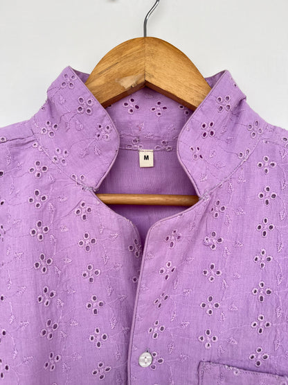 Eyelet Cotton Women Shirt | Broderie Anglaise Summer Blouse | Minimalist Purple Tunic