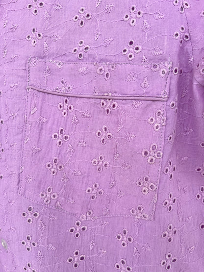 Eyelet Cotton Women Shirt | Broderie Anglaise Summer Blouse | Minimalist Purple Tunic
