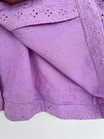 Eyelet Cotton Women Shirt | Broderie Anglaise Summer Blouse | Minimalist Purple Tunic