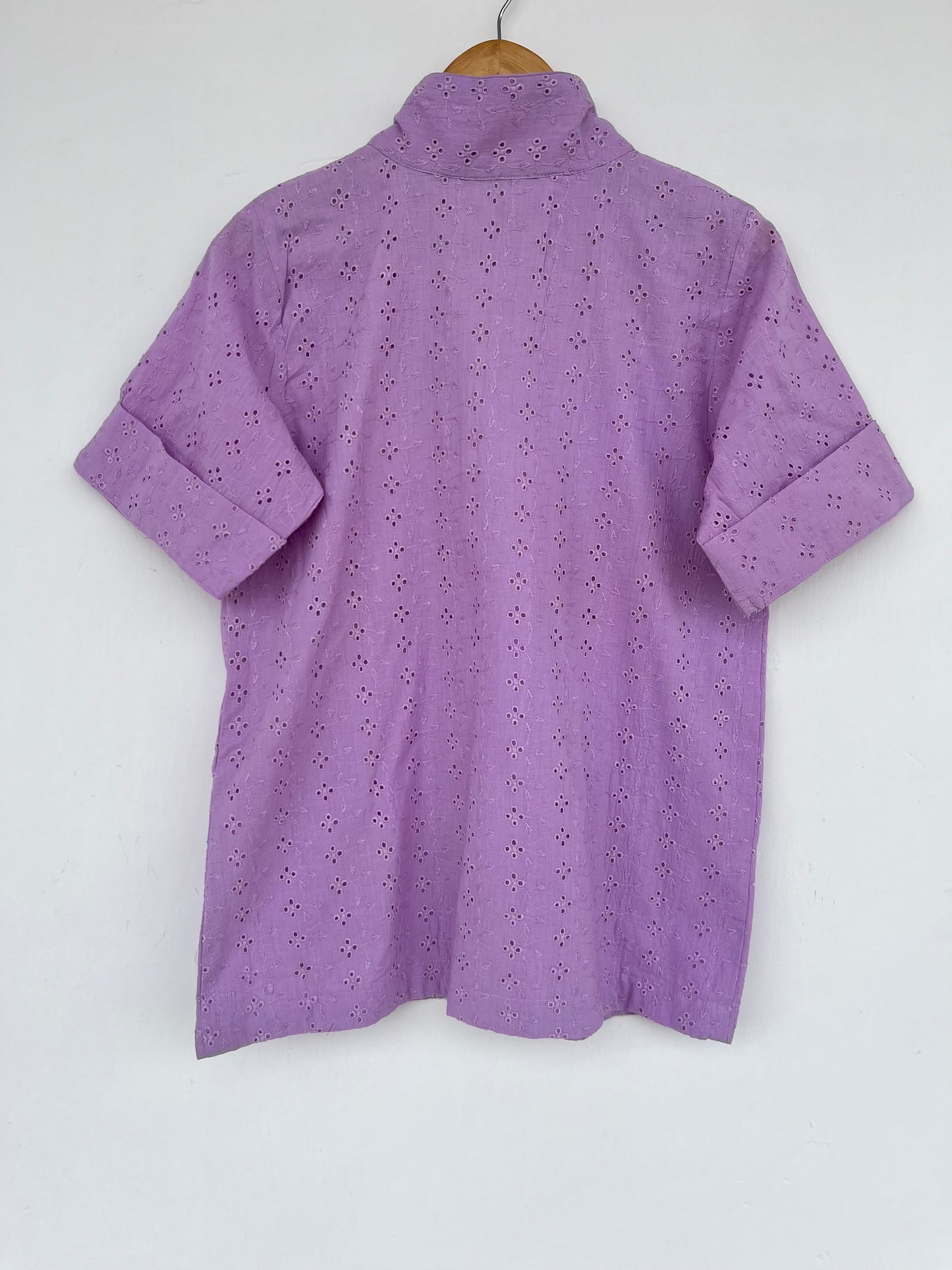 Eyelet Cotton Women Shirt | Broderie Anglaise Summer Blouse | Minimalist Purple Tunic