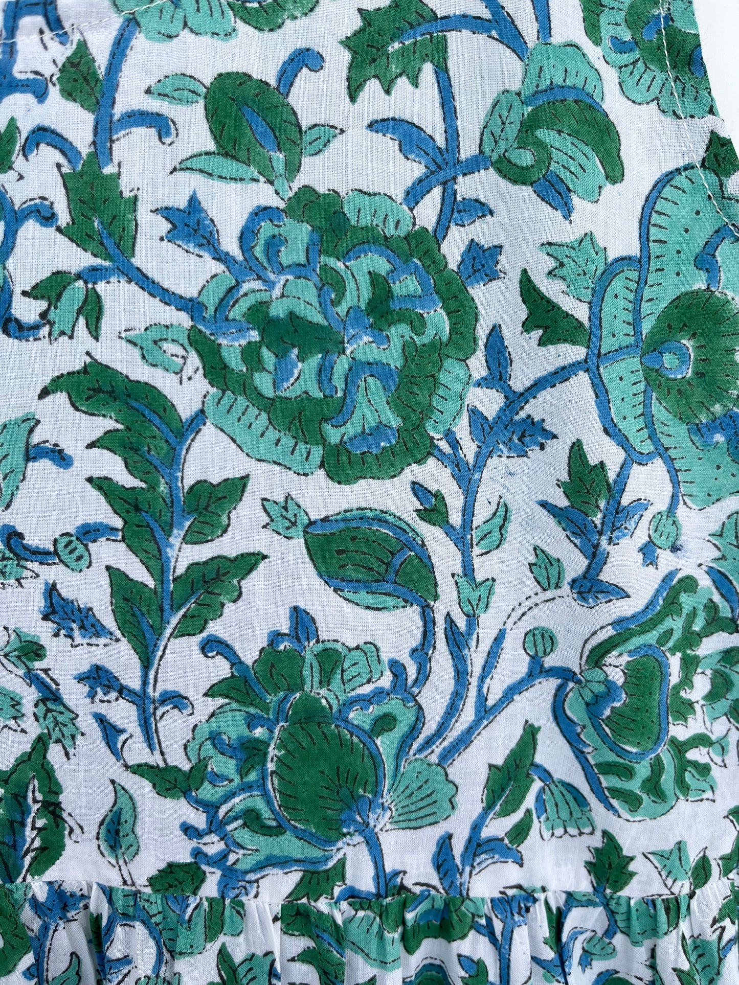 Green Floral Block Print Cotton Dress | Sleeveless Summer Maxi | Women Comfy Wear