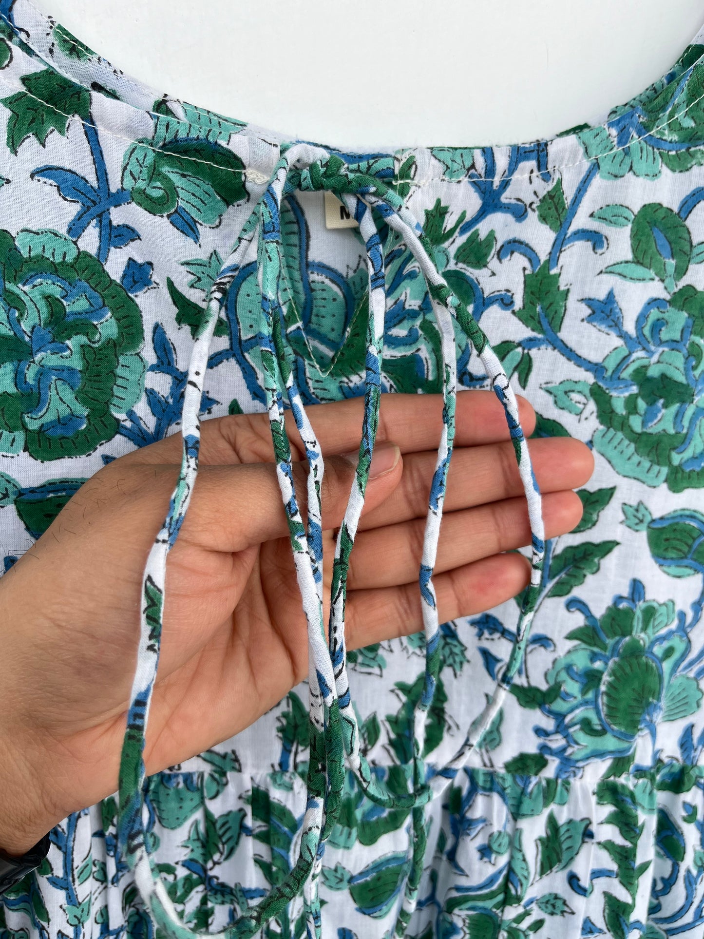 Green Floral Block Print Cotton Dress | Sleeveless Summer Maxi | Women Comfy Wear