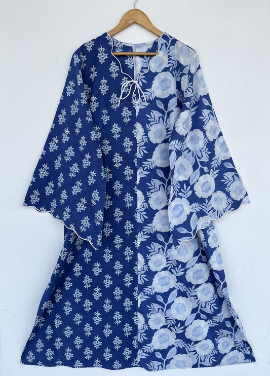 Blue White Floral Resort Vacation Dress | Loose Fit Long Maxi | Summer Boho Outfit