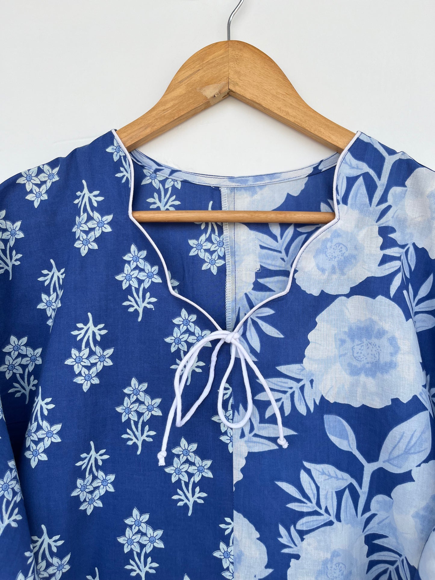 Blue White Floral Resort Vacation Dress | Loose Fit Long Maxi | Summer Boho Outfit