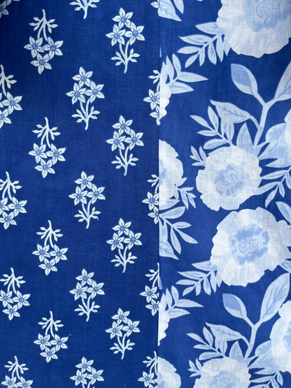 Blue White Floral Resort Vacation Dress | Loose Fit Long Maxi | Summer Boho Outfit