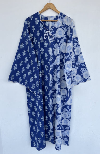 Blue White Floral Resort Vacation Dress | Loose Fit Long Maxi | Summer Boho Outfit