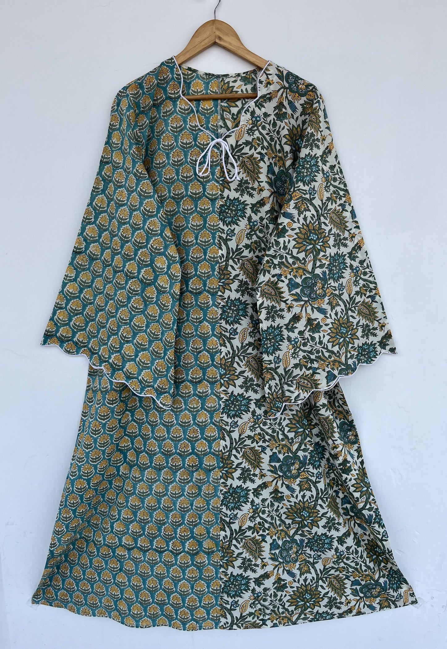 Green Floral Cotton Summer Maxi Dress | Flared Long Dress | Holiday Outfit