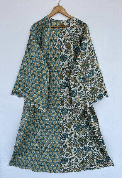 Green Floral Cotton Summer Maxi Dress | Flared Long Dress | Holiday Outfit