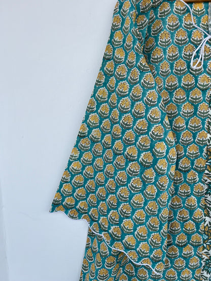 Green Floral Cotton Summer Maxi Dress | Flared Long Dress | Holiday Outfit