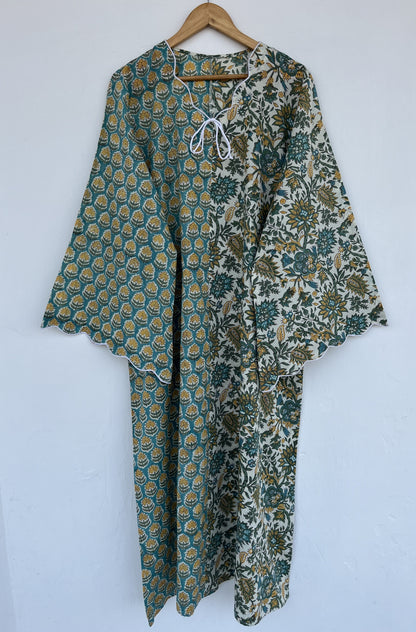 Green Floral Cotton Summer Maxi Dress | Flared Long Dress | Holiday Outfit