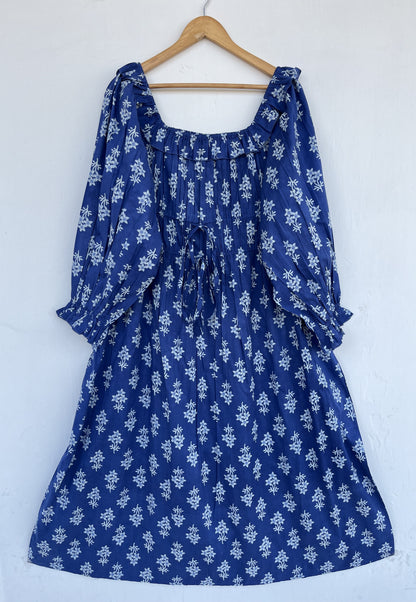 Blue Floral Cotton Boho Dress | Vintage Style Summer Dress | Ladies Comfy Wear