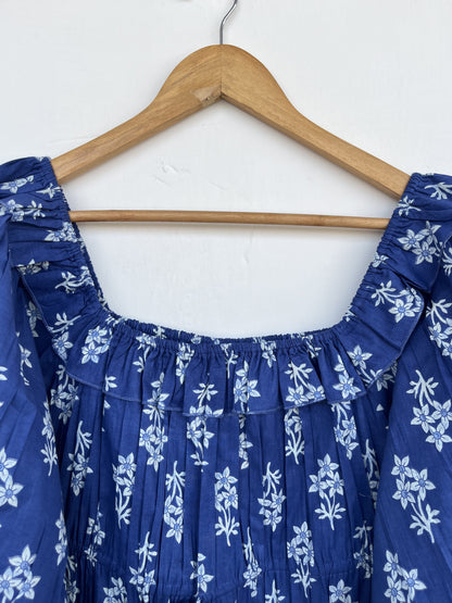 Blue Floral Cotton Boho Dress | Vintage Style Summer Dress | Ladies Comfy Wear