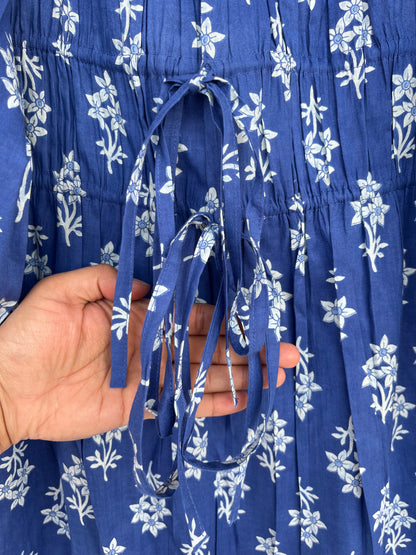 Blue Floral Cotton Boho Dress | Vintage Style Summer Dress | Ladies Comfy Wear