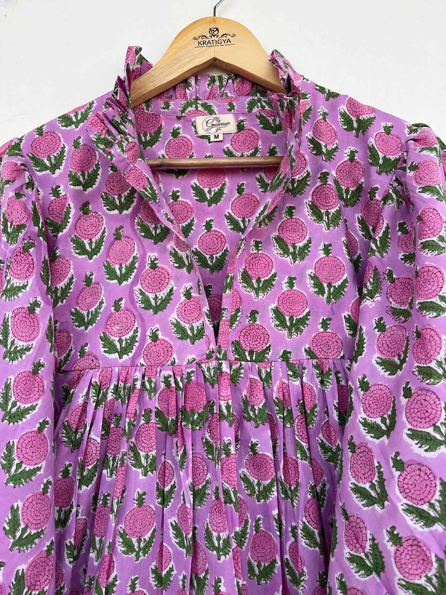 Purple Floral Cotton Boho Maxi Dress with Long Sleeves
