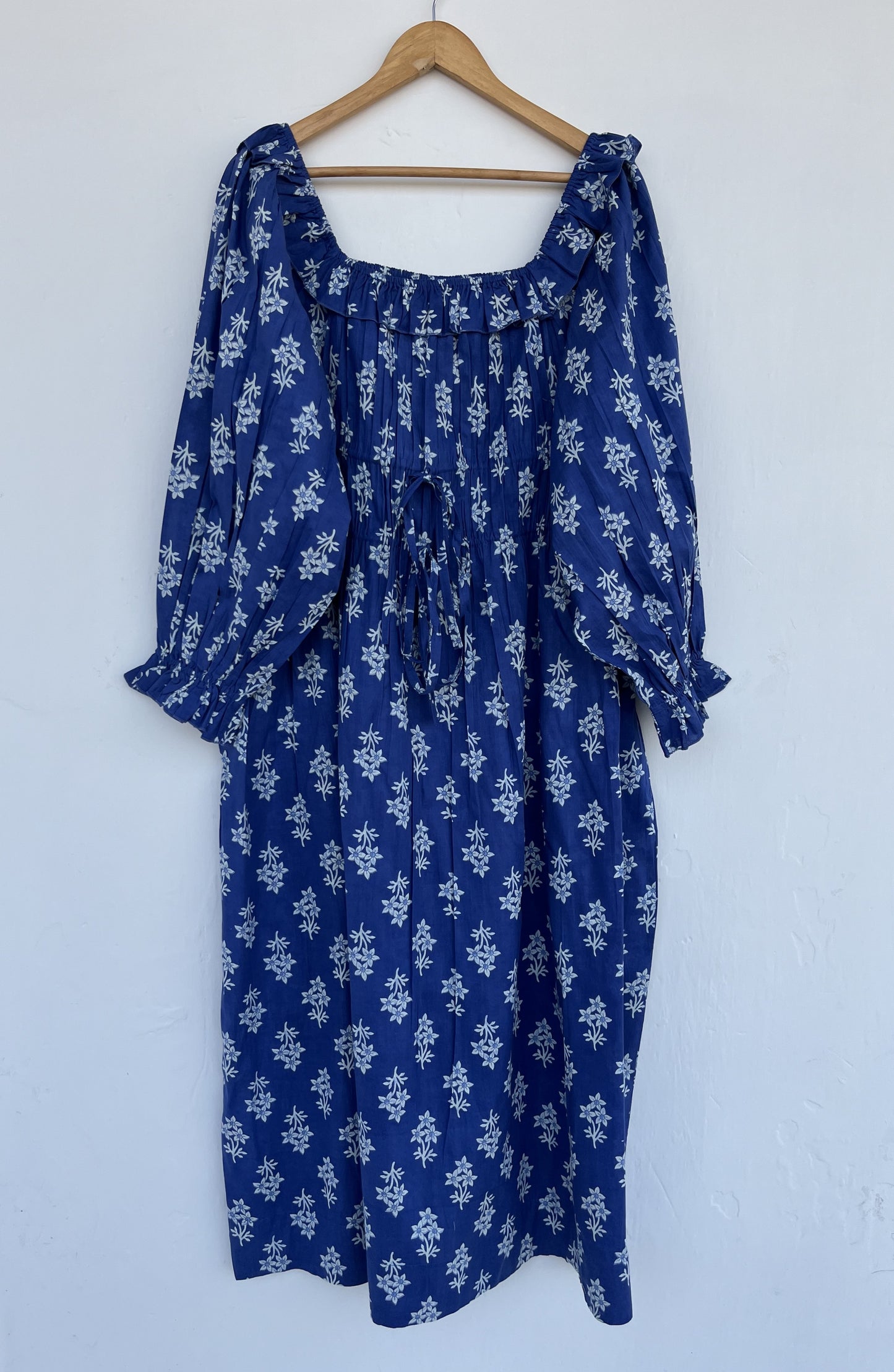 Blue Floral Cotton Boho Dress | Vintage Style Summer Dress | Ladies Comfy Wear