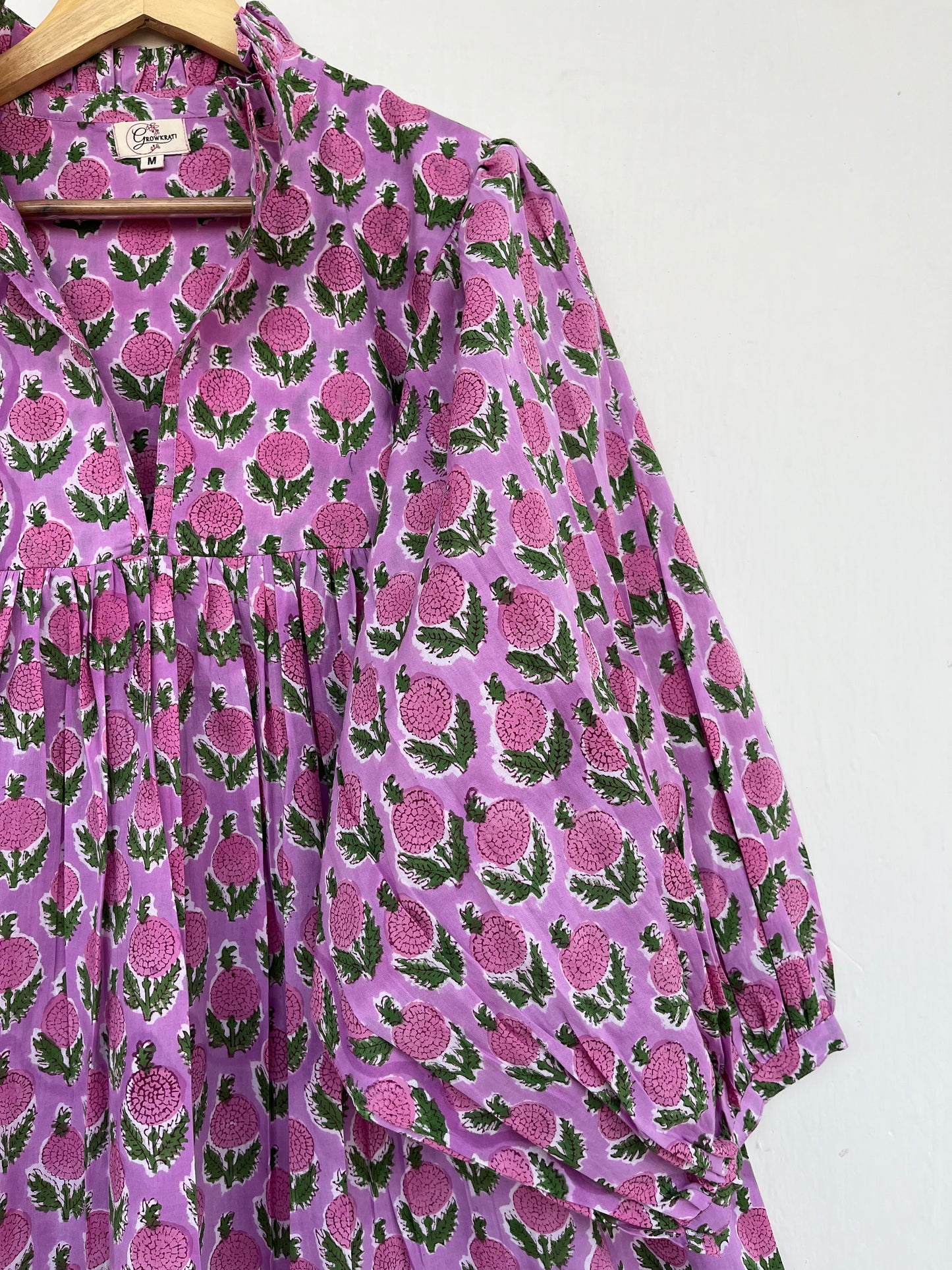Purple Floral Cotton Boho Maxi Dress with Long Sleeves