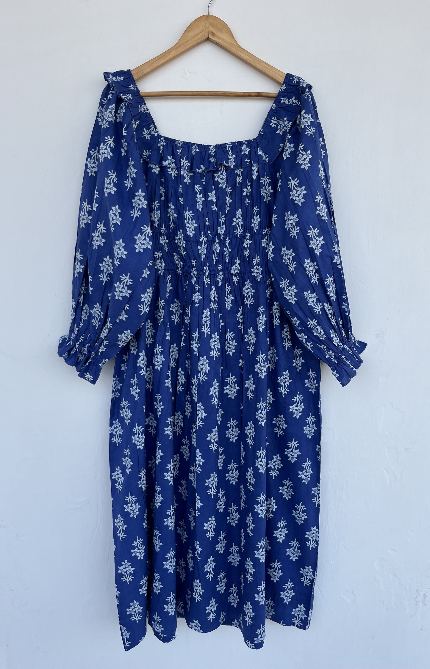 Blue Floral Cotton Boho Dress | Vintage Style Summer Dress | Ladies Comfy Wear
