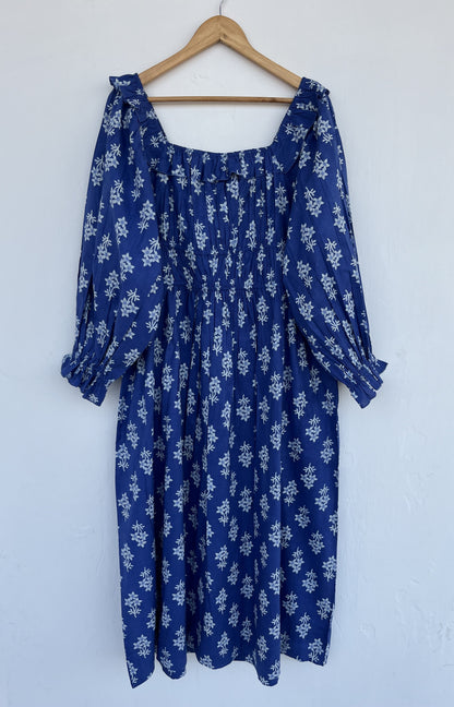 Blue Floral Cotton Boho Dress | Vintage Style Summer Dress | Ladies Comfy Wear