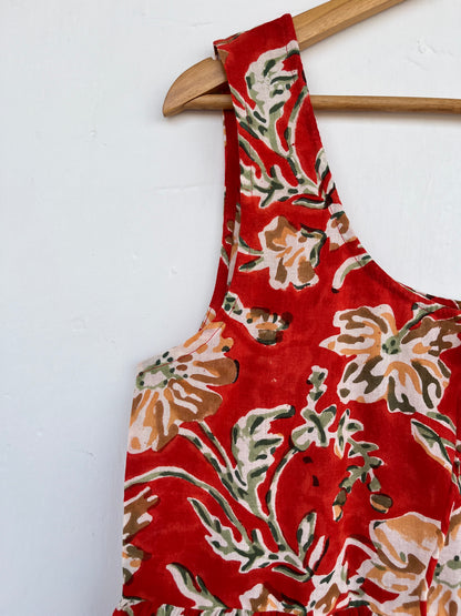 Red Floral Lightweight Cotton Dress | Sleeveless Summer Wear | Bohemian Outfit