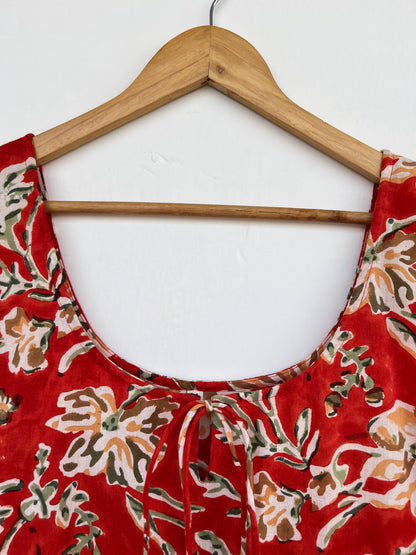 Red Floral Lightweight Cotton Dress | Sleeveless Summer Wear | Bohemian Outfit
