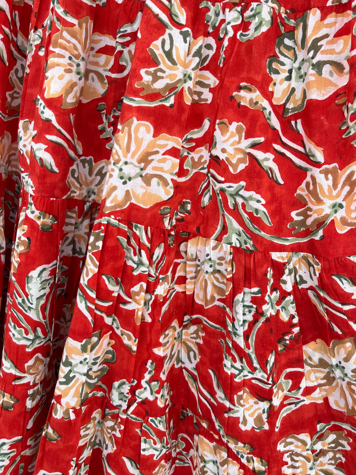 Red Floral Lightweight Cotton Dress | Sleeveless Summer Wear | Bohemian Outfit