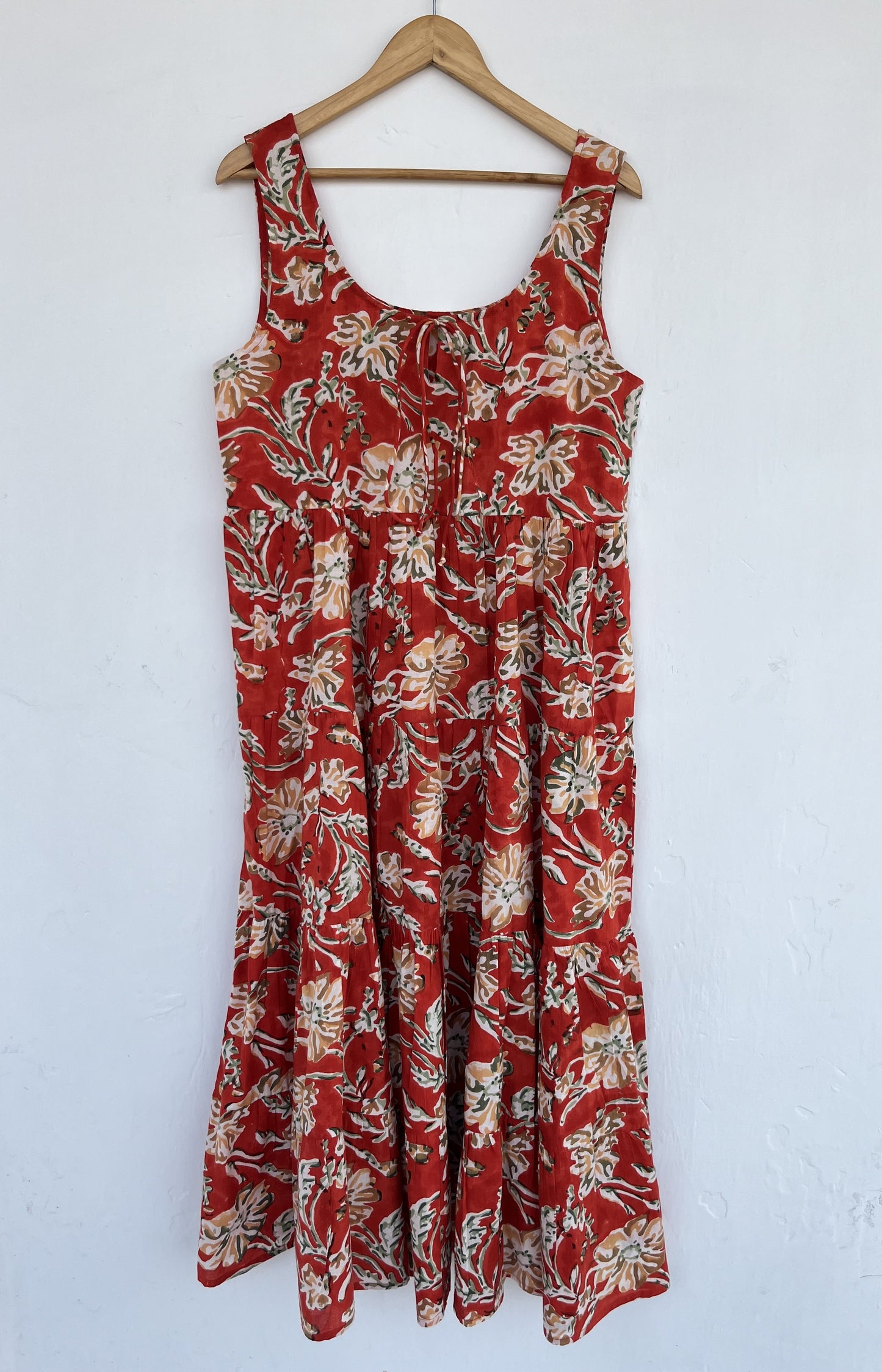 Red Floral Lightweight Cotton Dress | Sleeveless Summer Wear | Bohemian Outfit