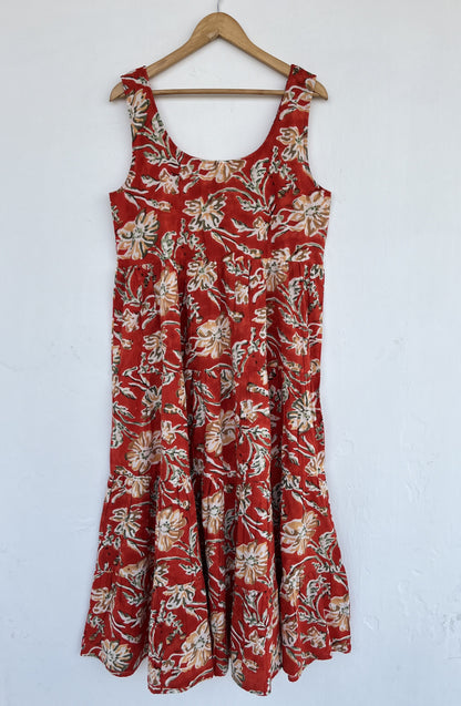 Red Floral Lightweight Cotton Dress | Sleeveless Summer Wear | Bohemian Outfit