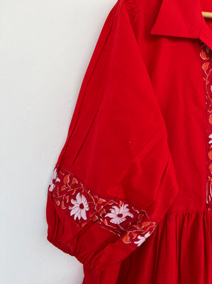 Red Bohemian Cotton Dress | Engagement Dress Women | Handmade Summer Maxi