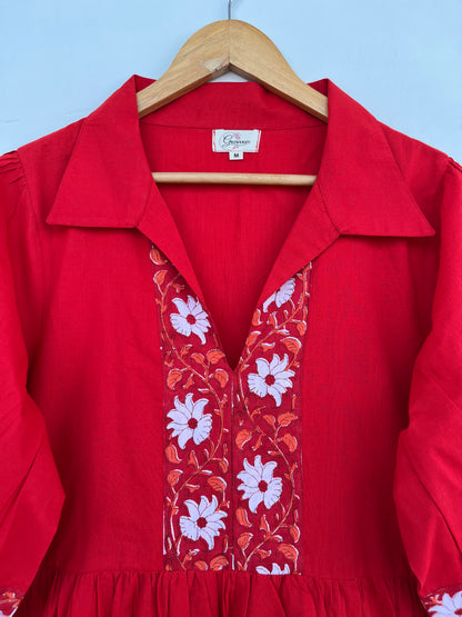 Red Bohemian Cotton Dress | Engagement Dress Women | Handmade Summer Maxi