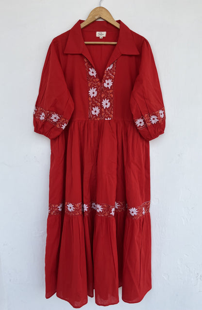 Red Bohemian Cotton Dress | Engagement Dress Women | Handmade Summer Maxi