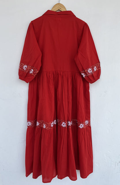 Red Bohemian Cotton Dress | Engagement Dress Women | Handmade Summer Maxi