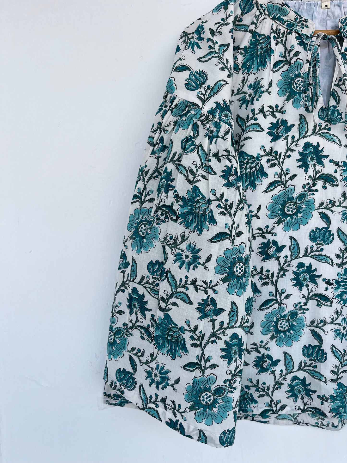 Green Floral Block Print Cotton Blouse | Comfy Tunic | Loose Fit Top