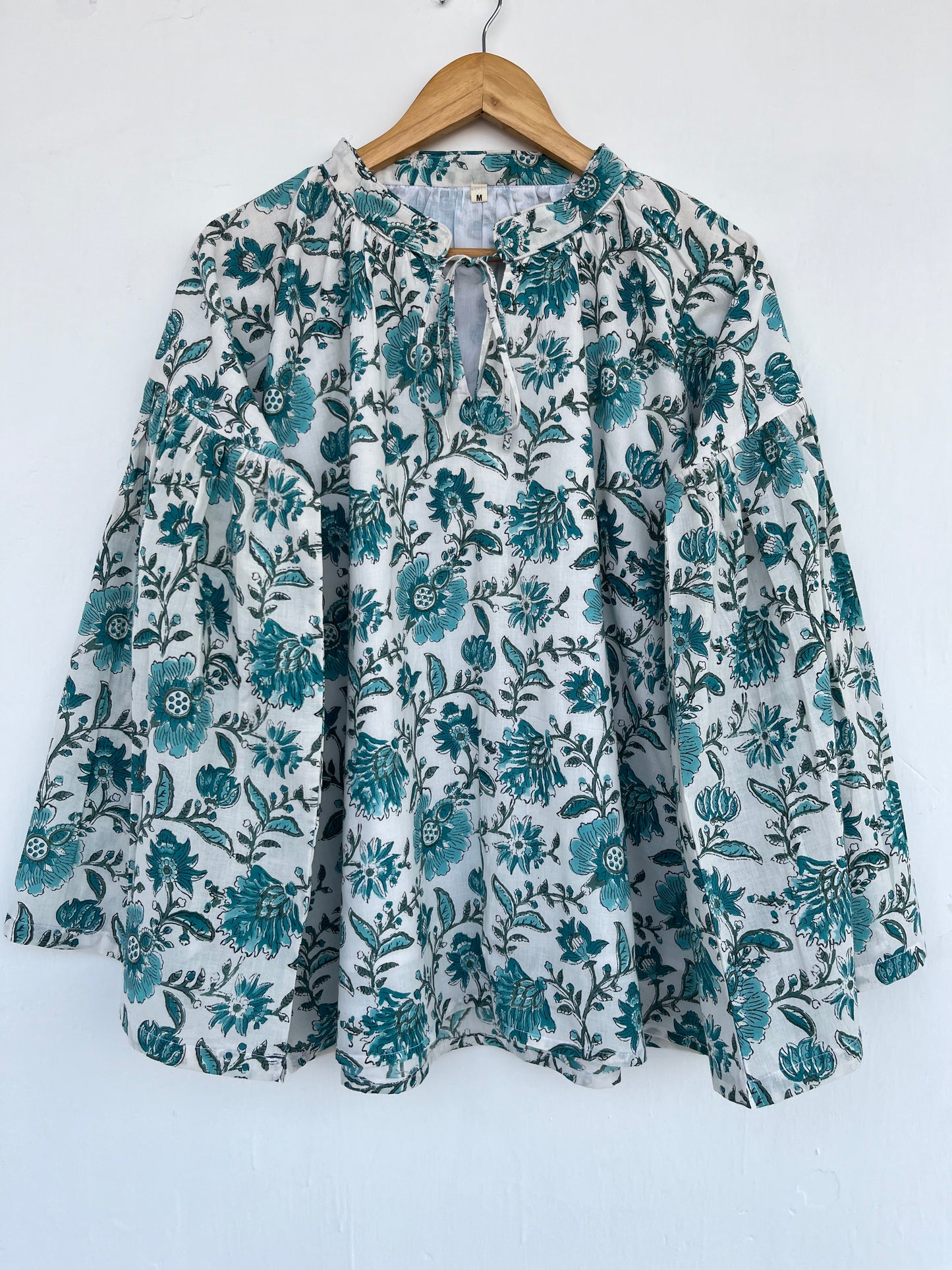 Green Floral Block Print Cotton Blouse | Comfy Tunic | Loose Fit Top