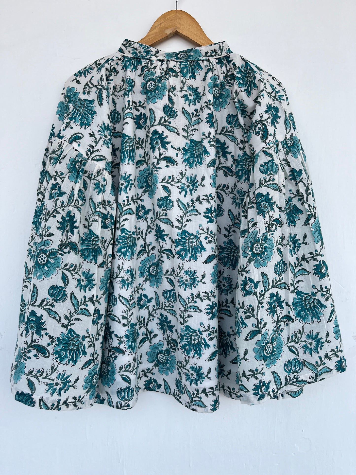 Green Floral Block Print Cotton Blouse | Comfy Tunic | Loose Fit Top