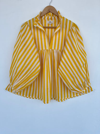 Yellow Striped Cotton Tunic | Minimalist Summer Blouse | Lightweight Shirt