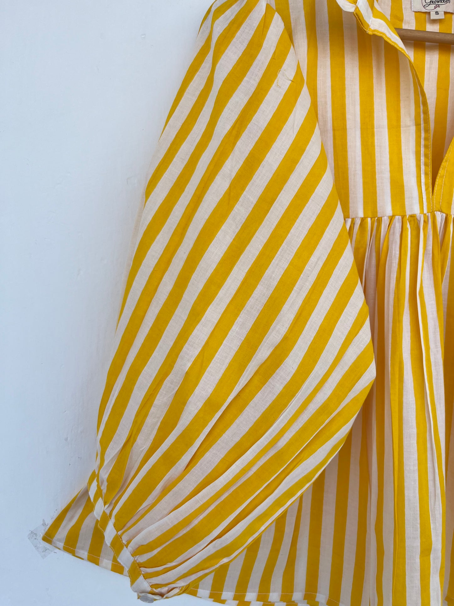 Yellow Striped Cotton Tunic | Minimalist Summer Blouse | Lightweight Shirt