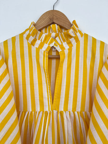 Yellow Striped Cotton Tunic | Minimalist Summer Blouse | Lightweight Shirt