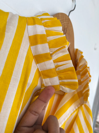 Yellow Striped Cotton Tunic | Minimalist Summer Blouse | Lightweight Shirt