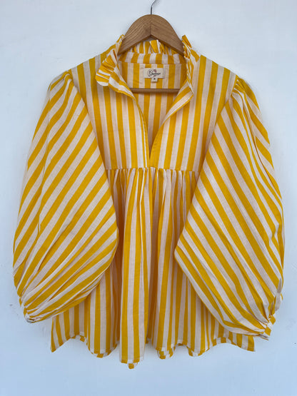Yellow Striped Cotton Tunic | Minimalist Summer Blouse | Lightweight Shirt