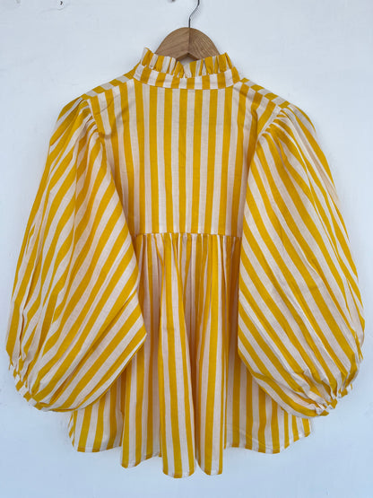 Yellow Striped Cotton Tunic | Minimalist Summer Blouse | Lightweight Shirt