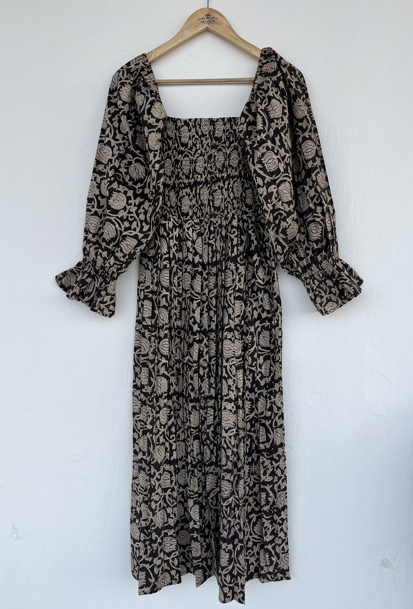 Black Floral Ruffle Sleeve Partywear Women Dress | Bohemian Maxi Dress